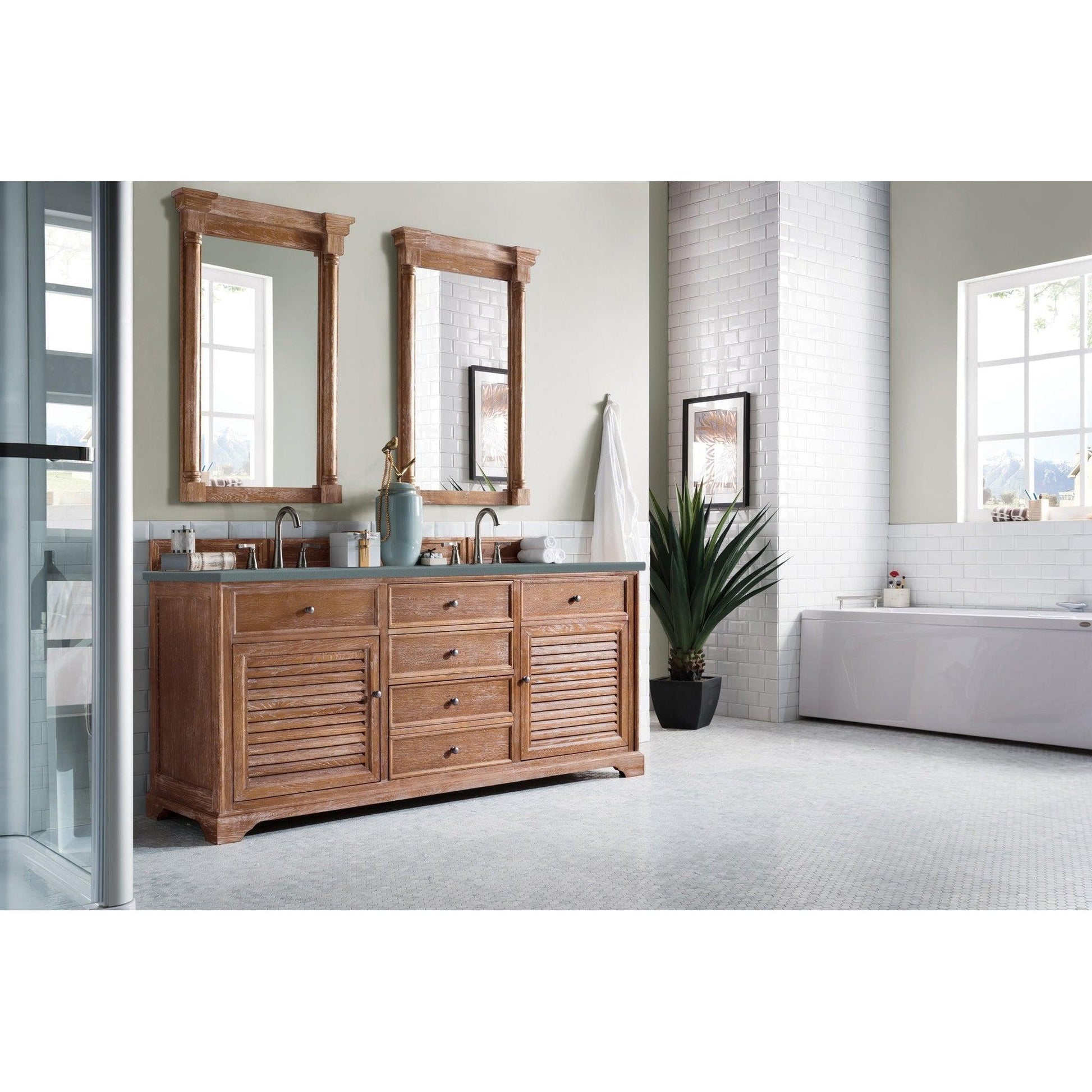 James Martin Vanities Savannah 72" Driftwood Double Vanity Cabinet With 3cm Cala Blue Quartz Top