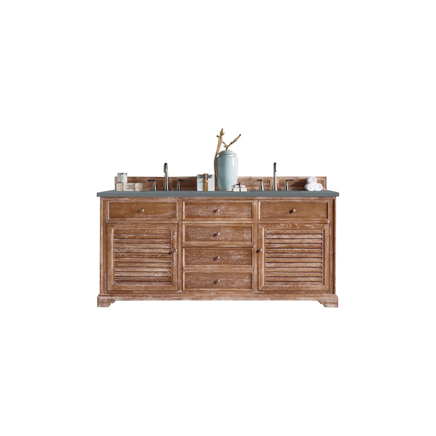 James Martin Vanities Savannah 72" Driftwood Double Vanity Cabinet With 3cm Cala Blue Quartz Top