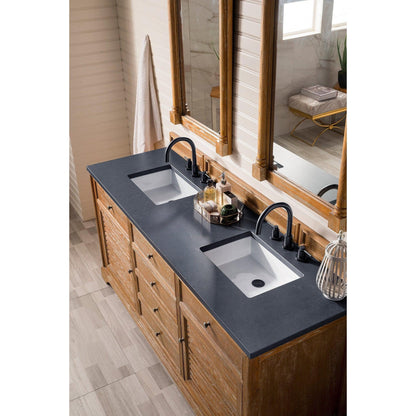 James Martin Vanities Savannah 72" Driftwood Double Vanity Cabinet With 3cm Charcoal Soapstone Quartz Top