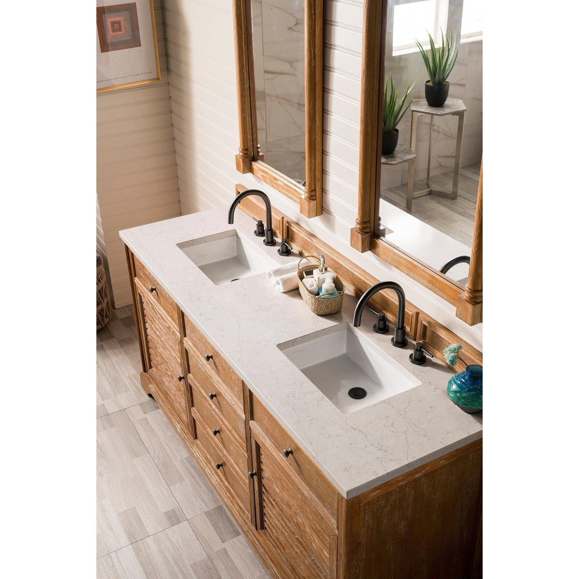 James Martin Vanities Savannah 72" Driftwood Double Vanity Cabinet With 3cm Eternal Jasmine Pearl Quartz Top