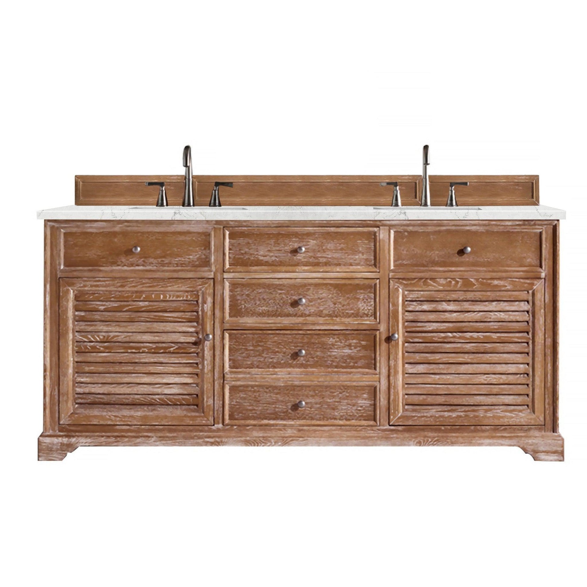 James Martin Vanities Savannah 72" Driftwood Double Vanity Cabinet With 3cm Eternal Jasmine Pearl Quartz Top