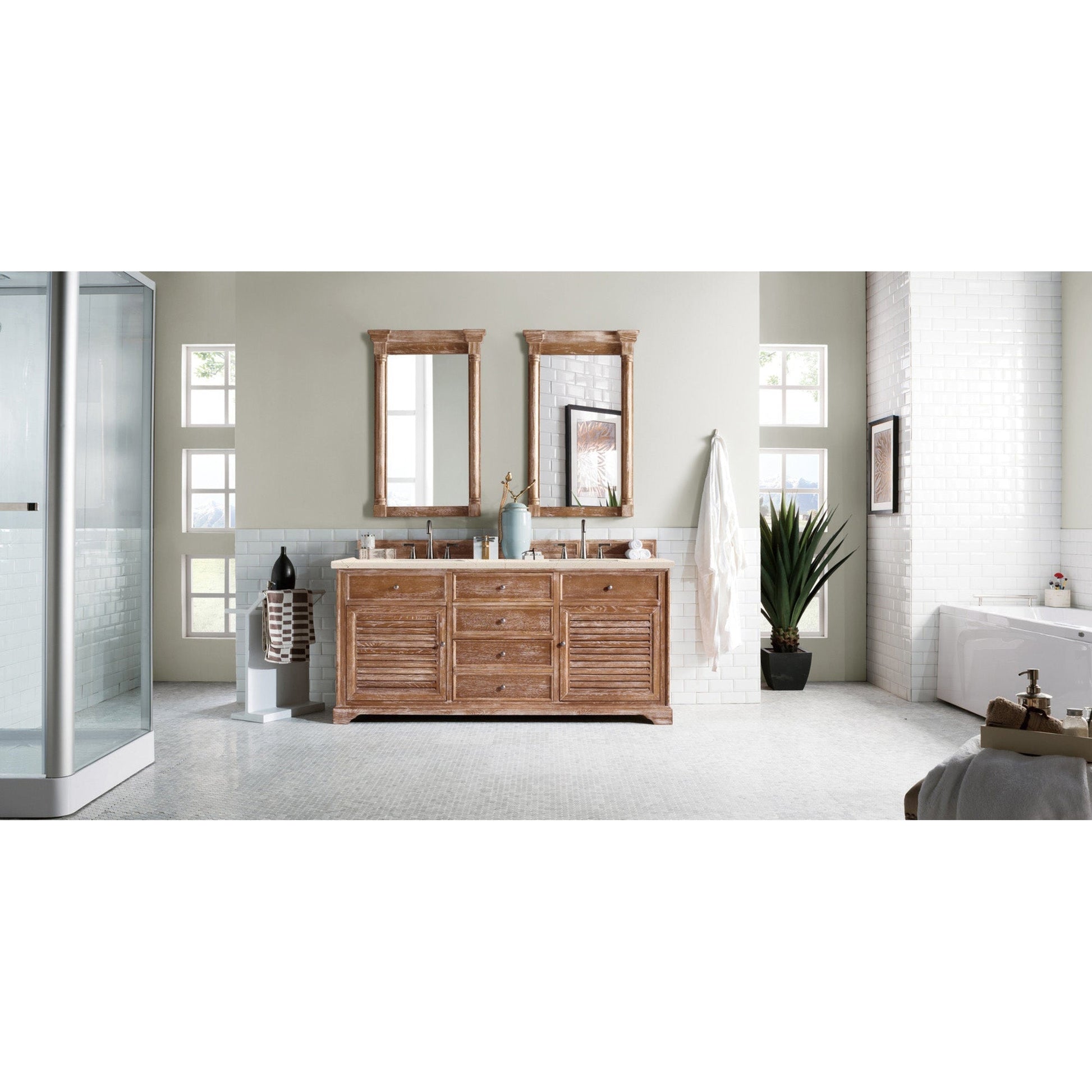 James Martin Vanities Savannah 72" Driftwood Double Vanity Cabinet With 3cm Eternal Marfil Quartz Top