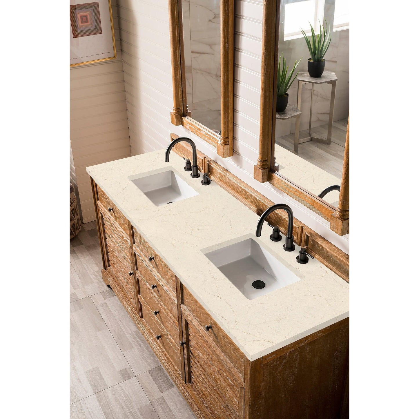 James Martin Vanities Savannah 72" Driftwood Double Vanity Cabinet With 3cm Eternal Marfil Quartz Top