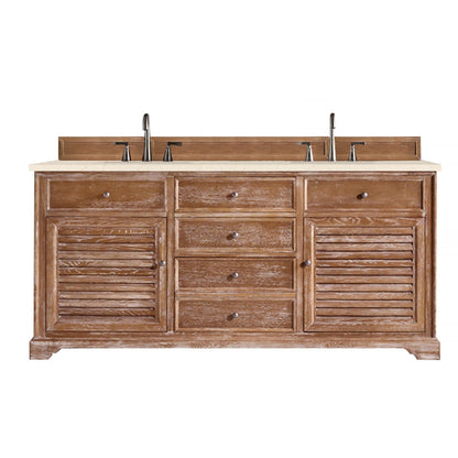 James Martin Vanities Savannah 72" Driftwood Double Vanity Cabinet With 3cm Eternal Marfil Quartz Top