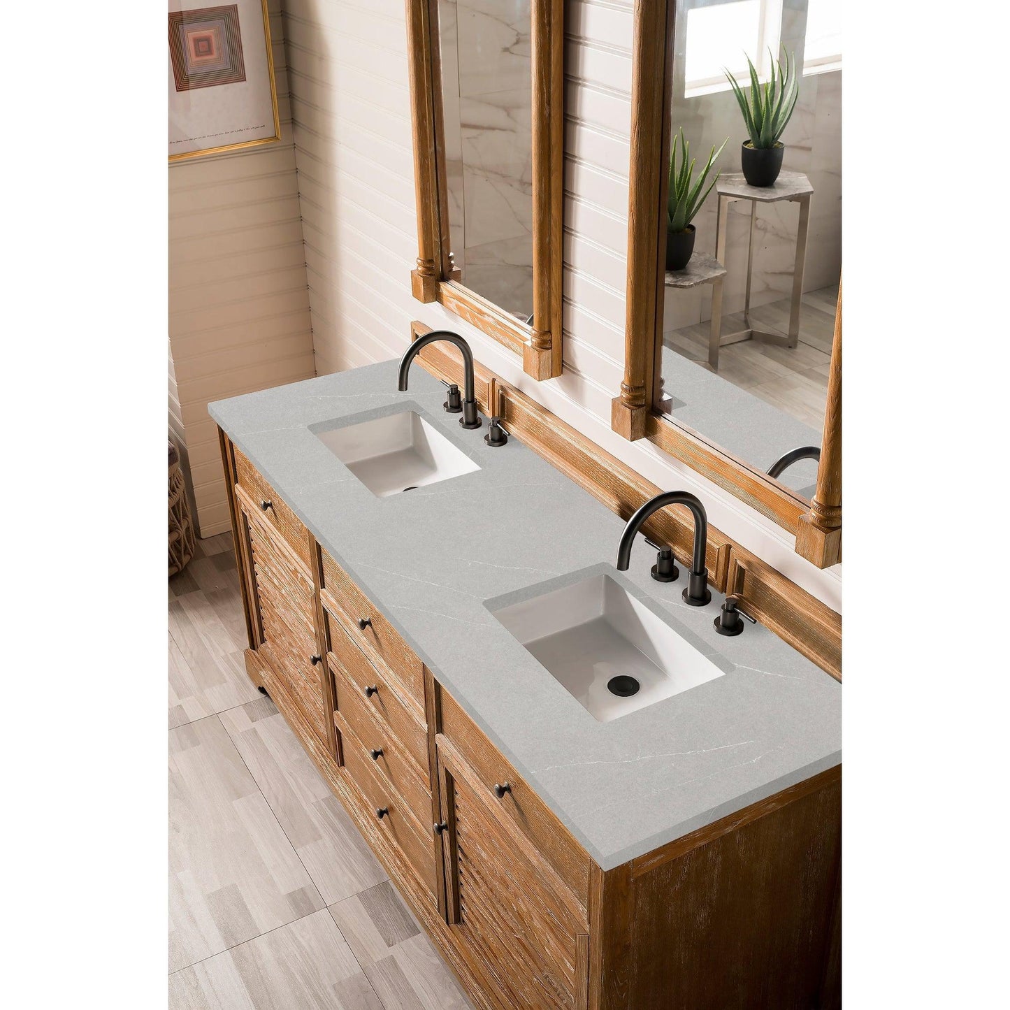 James Martin Vanities Savannah 72" Driftwood Double Vanity Cabinet With 3cm Eternal Serena Quartz Top