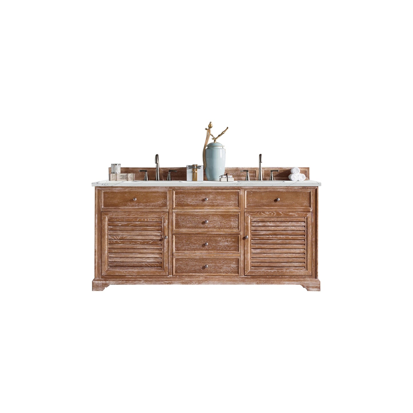 James Martin Vanities Savannah 72" Driftwood Double Vanity Cabinet With 3cm Ethereal Noctis Quartz Top