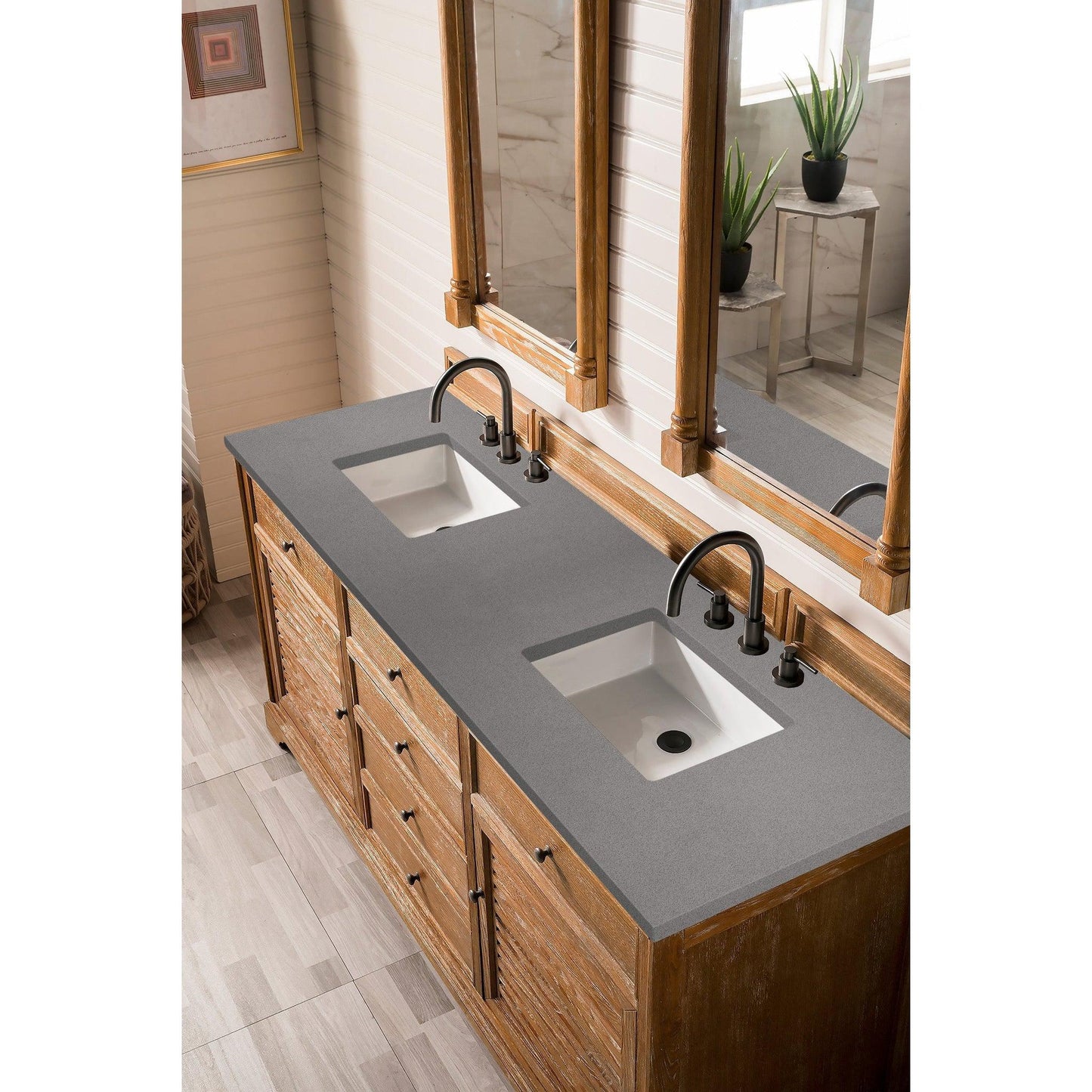 James Martin Vanities Savannah 72" Driftwood Double Vanity Cabinet With 3cm Grey Expo Quartz Top