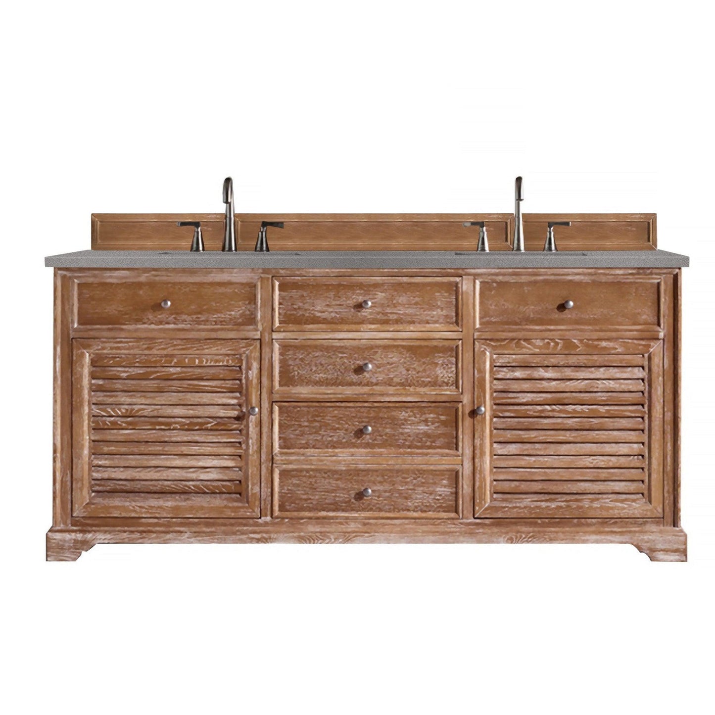 James Martin Vanities Savannah 72" Driftwood Double Vanity Cabinet With 3cm Grey Expo Quartz Top