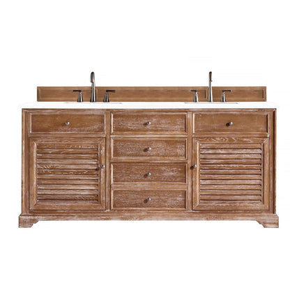 James Martin Vanities Savannah 72" Driftwood Double Vanity Cabinet With 3cm White Zeus Quartz Top