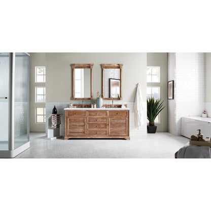 James Martin Vanities Savannah 72" Driftwood Double Vanity With 3cm Arctic Fall Solid Surface Top