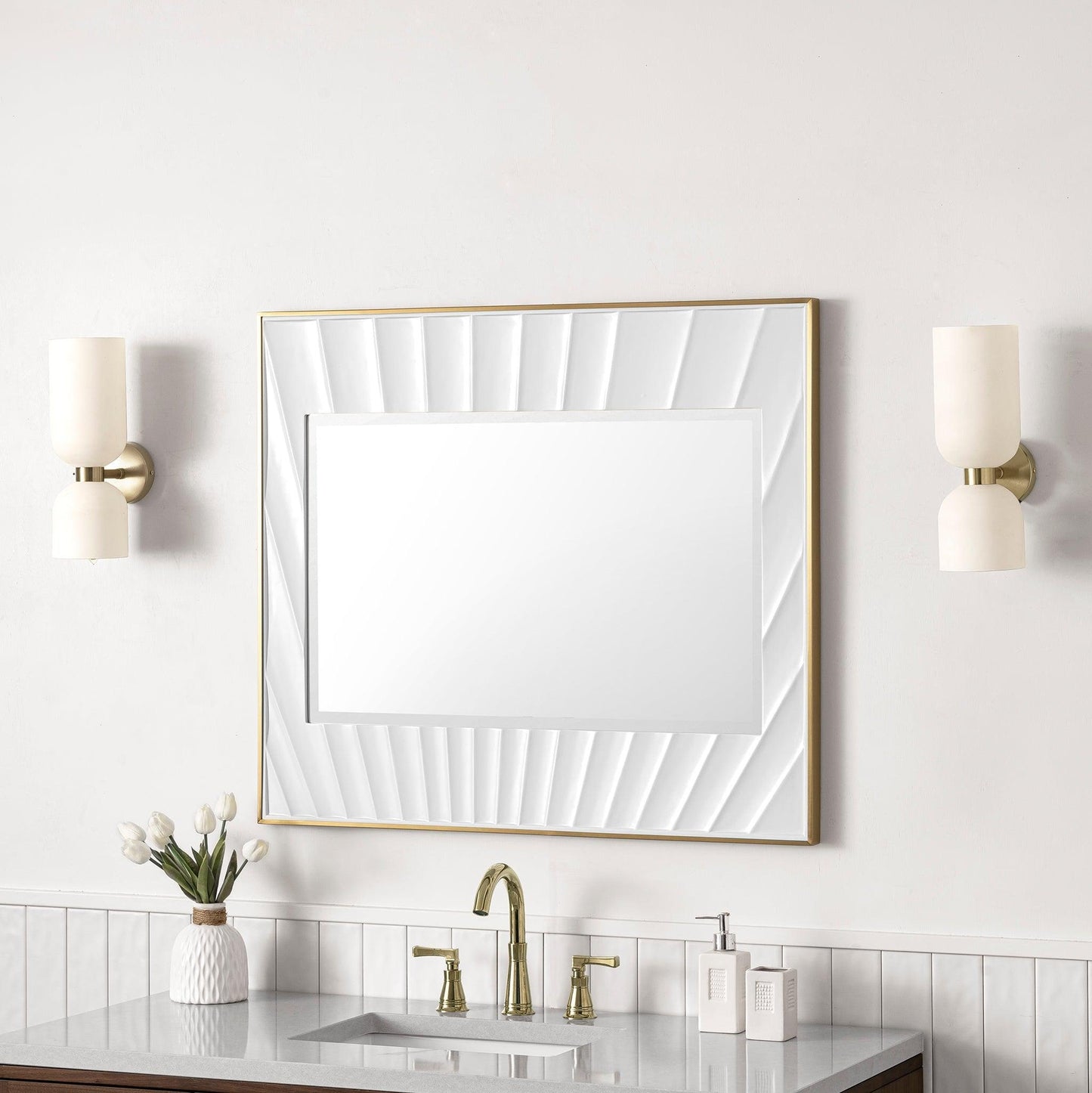 James Martin Vanities Soleil 36" Matte White with Gold Mirror