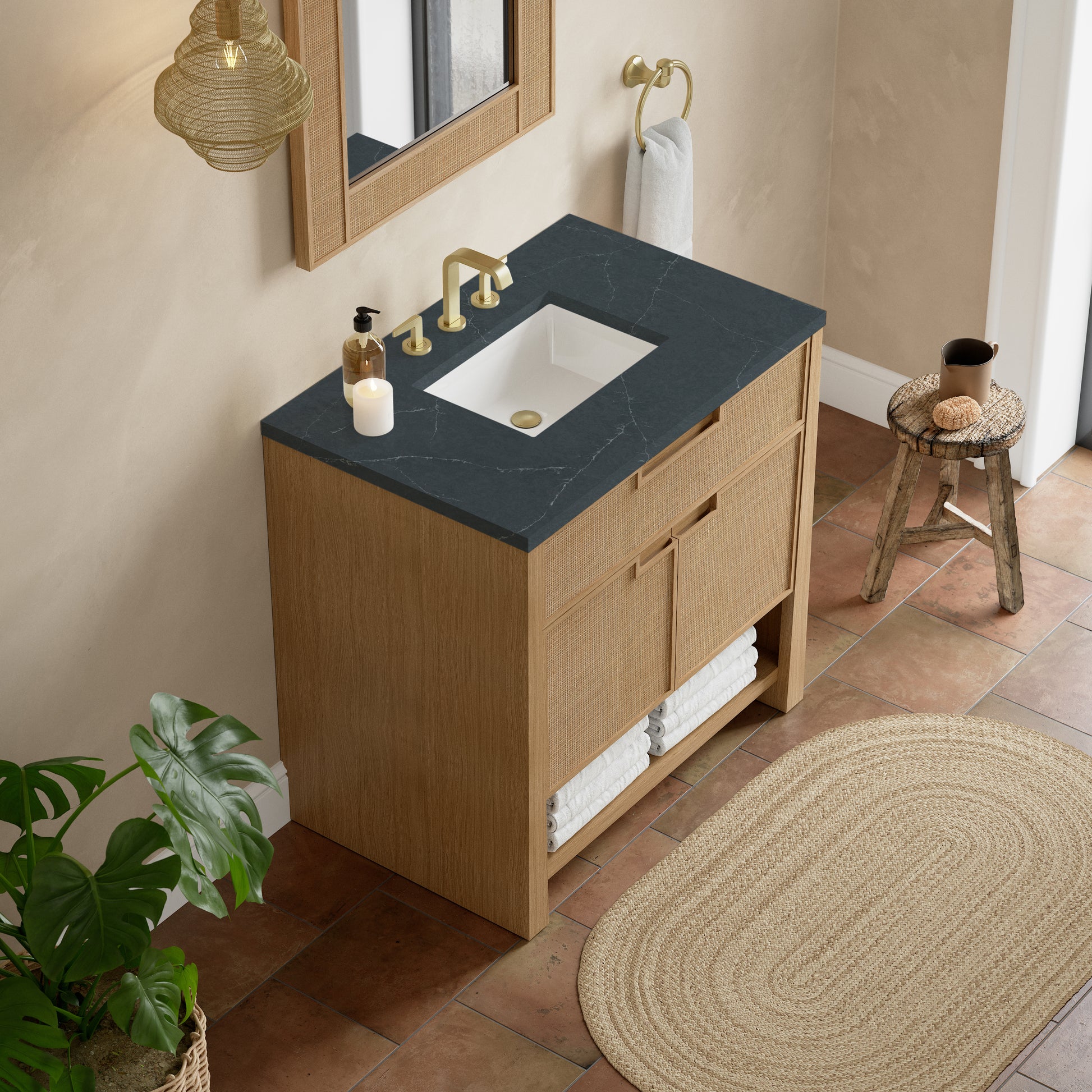 James Martin Vanities Solene 36" Seaside Oak Single Vanity With 3cm Charcoal Soapstone Quartz Top