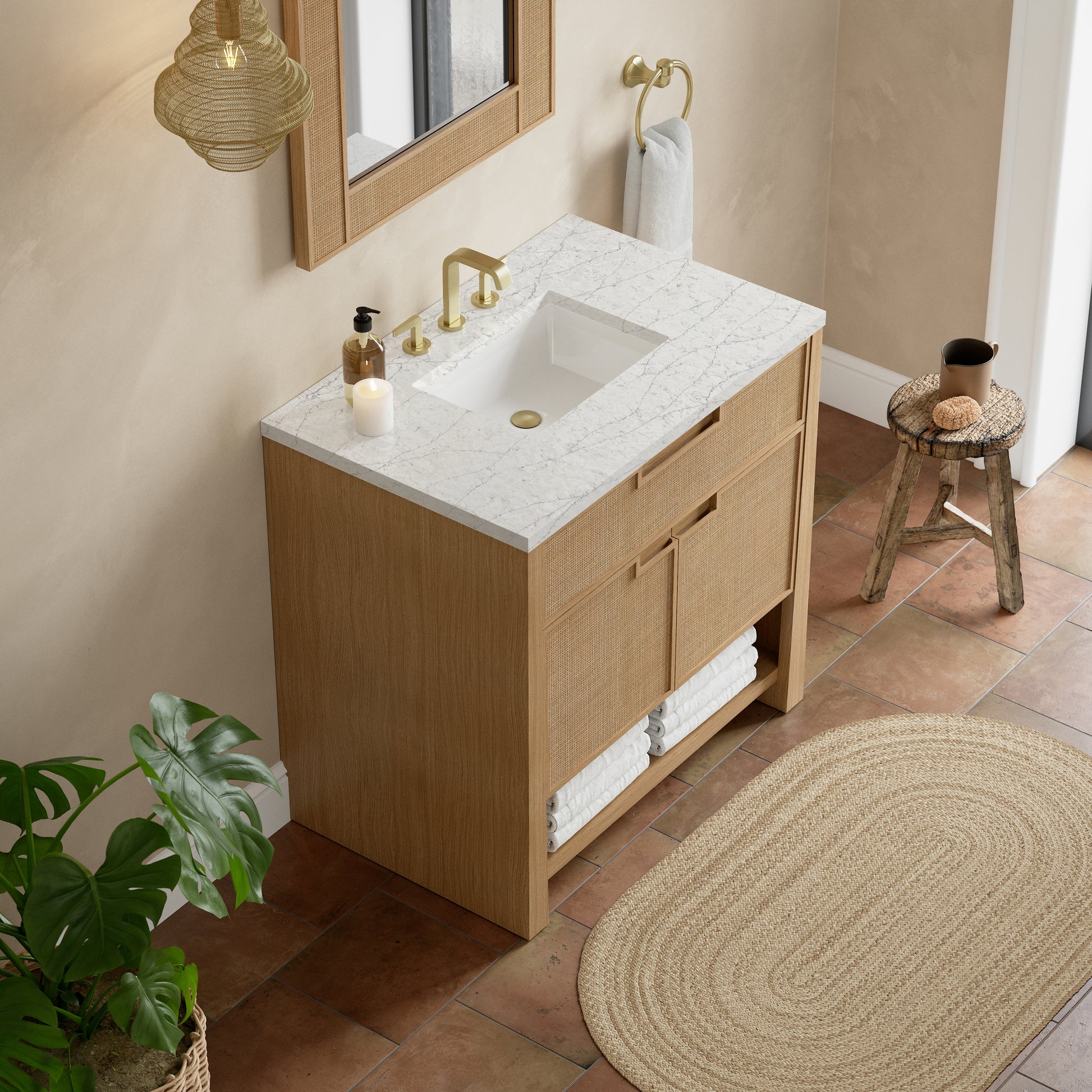 James Martin Vanities Solene 36" Seaside Oak Single Vanity With 3cm Eternal Jasmine Pearl Quartz Top