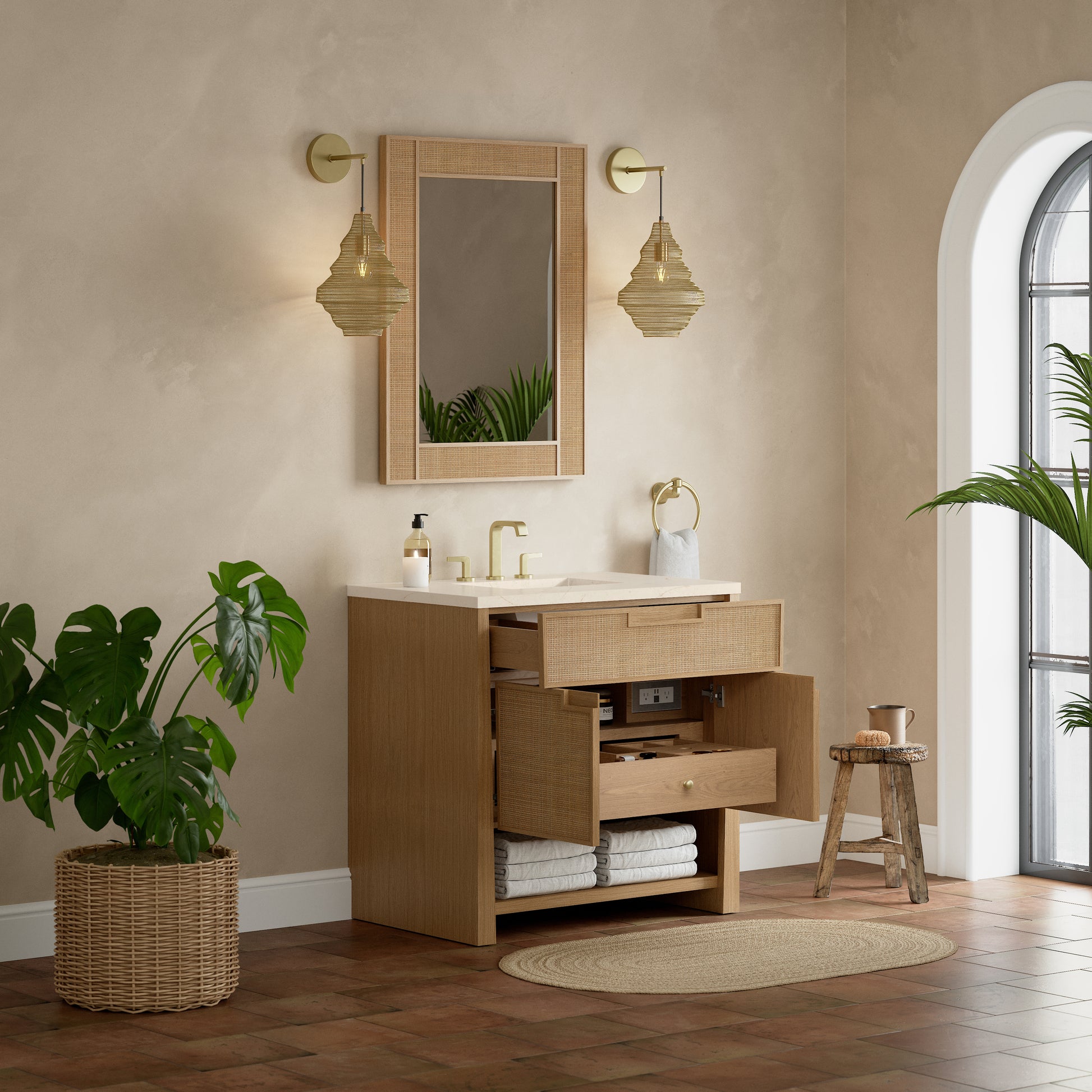 James Martin Vanities Solene 36" Seaside Oak Single Vanity With 3cm Eternal Marfil Quartz Top
