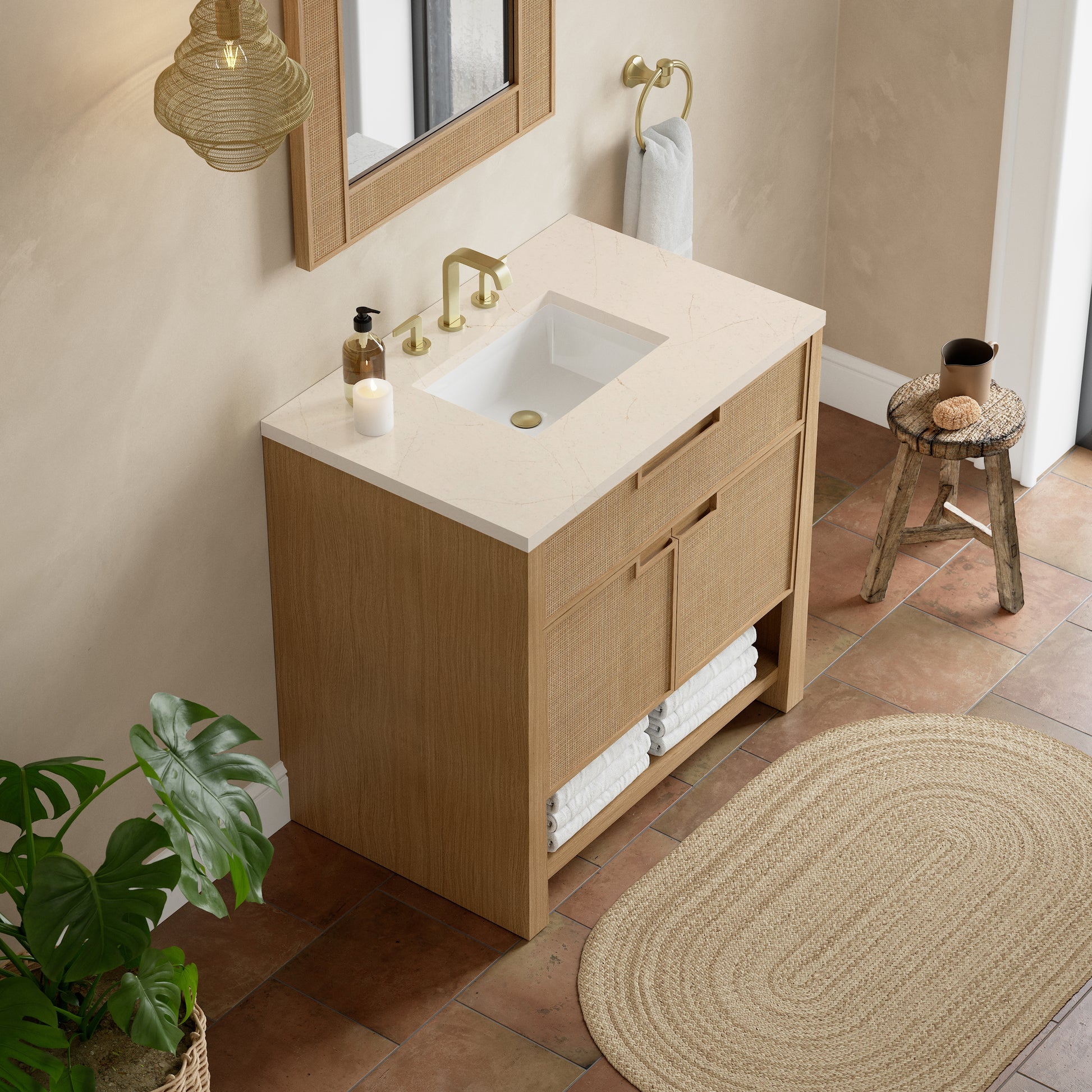 James Martin Vanities Solene 36" Seaside Oak Single Vanity With 3cm Eternal Marfil Quartz Top