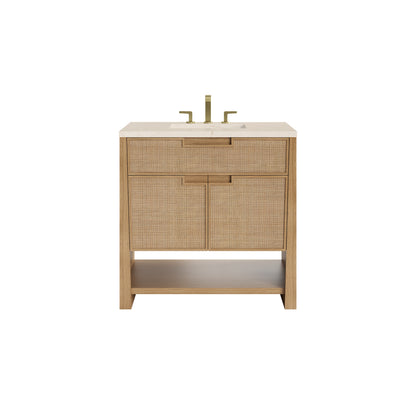 James Martin Vanities Solene 36" Seaside Oak Single Vanity With 3cm Eternal Marfil Quartz Top