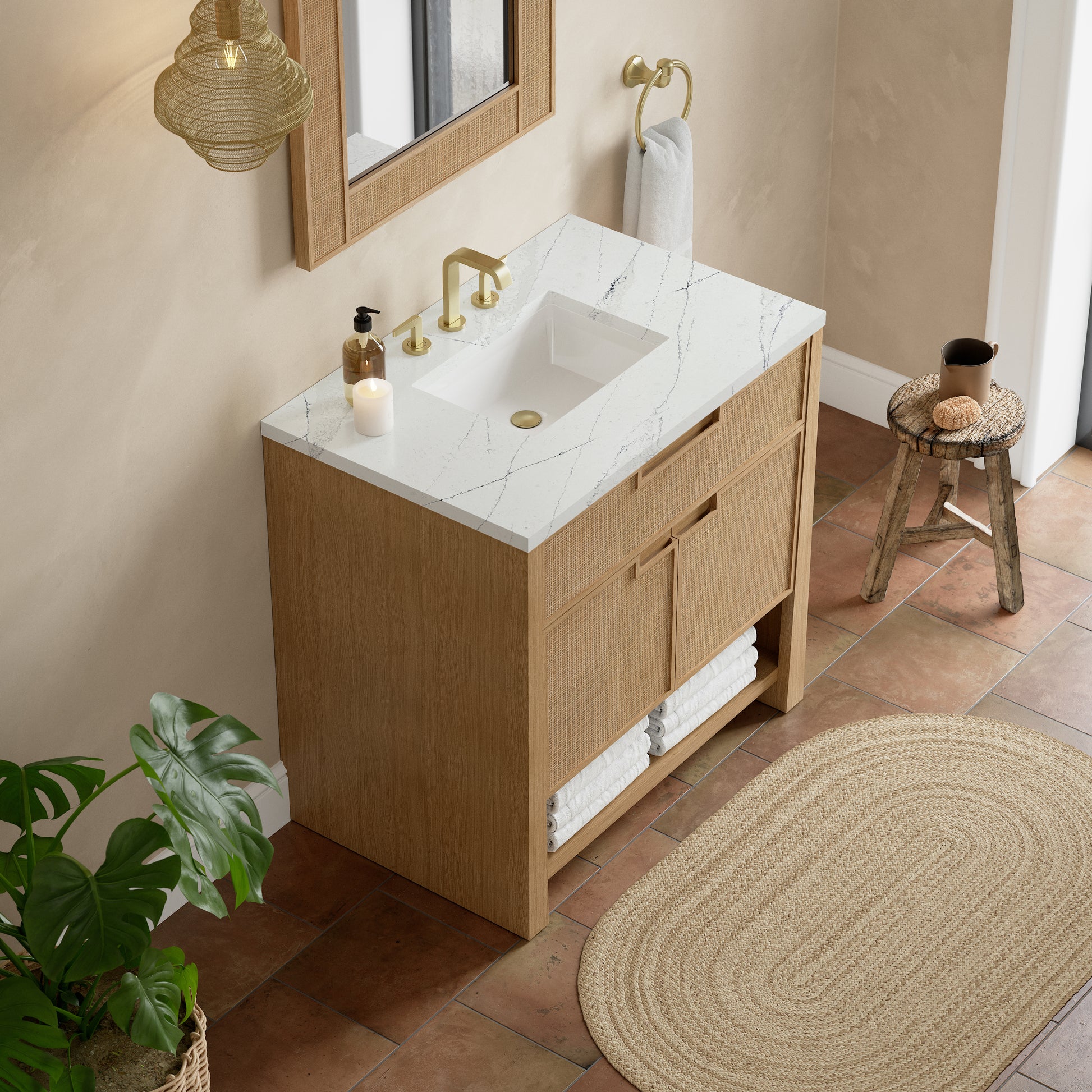 James Martin Vanities Solene 36" Seaside Oak Single Vanity With 3cm Ethereal Noctis Quartz Top