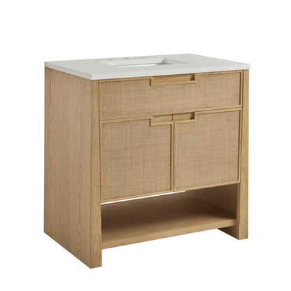 James Martin Vanities Solene 36" Seaside Oak Single Vanity With 3cm Lime Delight Quartz Top