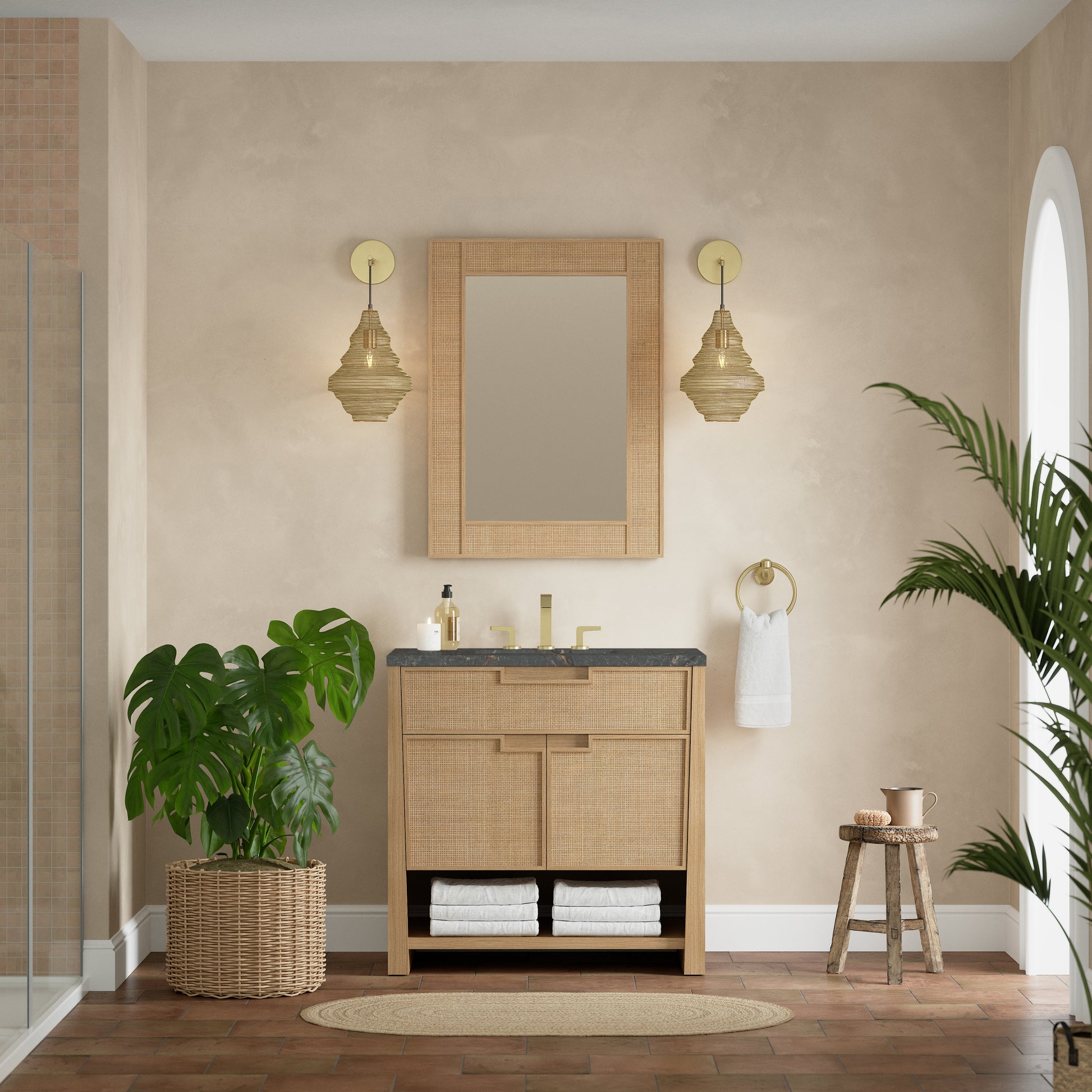 James Martin Vanities Solene 36" Seaside Oak Single Vanity With 3cm Parisien Bleu Quartz Top
