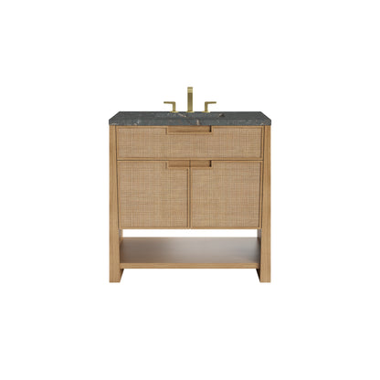 James Martin Vanities Solene 36" Seaside Oak Single Vanity With 3cm Parisien Bleu Quartz Top