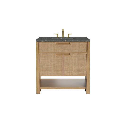 James Martin Vanities Solene 36" Seaside Oak Single Vanity With 3cm Parisien Bleu Quartz Top