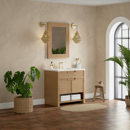 James Martin Vanities Solene 36" Seaside Oak Single Vanity With 3cm Victorian Silver Quartz Top