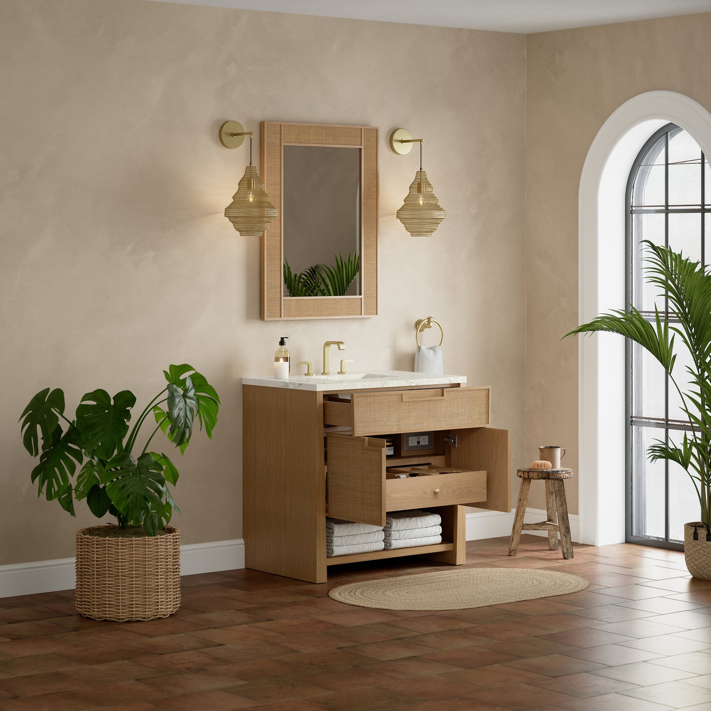 James Martin Vanities Solene 36" Seaside Oak Single Vanity With 3cm Victorian Silver Quartz Top