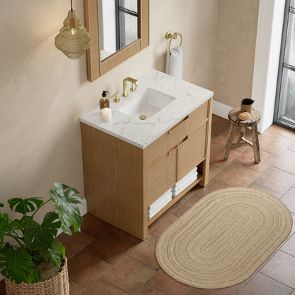 James Martin Vanities Solene 36" Seaside Oak Single Vanity With 3cm Victorian Silver Quartz Top