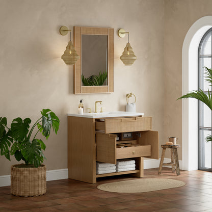 James Martin Vanities Solene 36" Seaside Oak Single Vanity With 3cm White Zeus Quartz Top