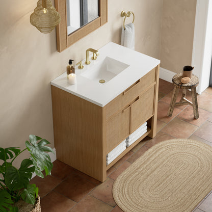 James Martin Vanities Solene 36" Seaside Oak Single Vanity With 3cm White Zeus Quartz Top