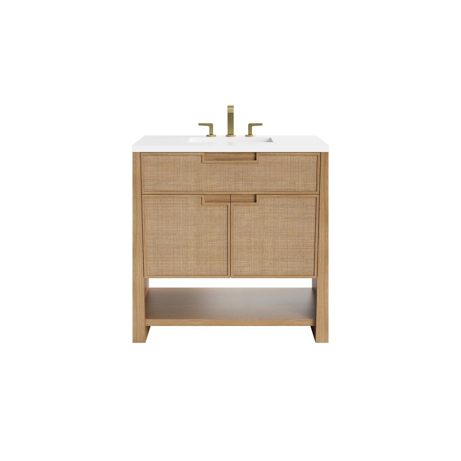 James Martin Vanities Solene 36" Seaside Oak Single Vanity With 3cm White Zeus Quartz Top