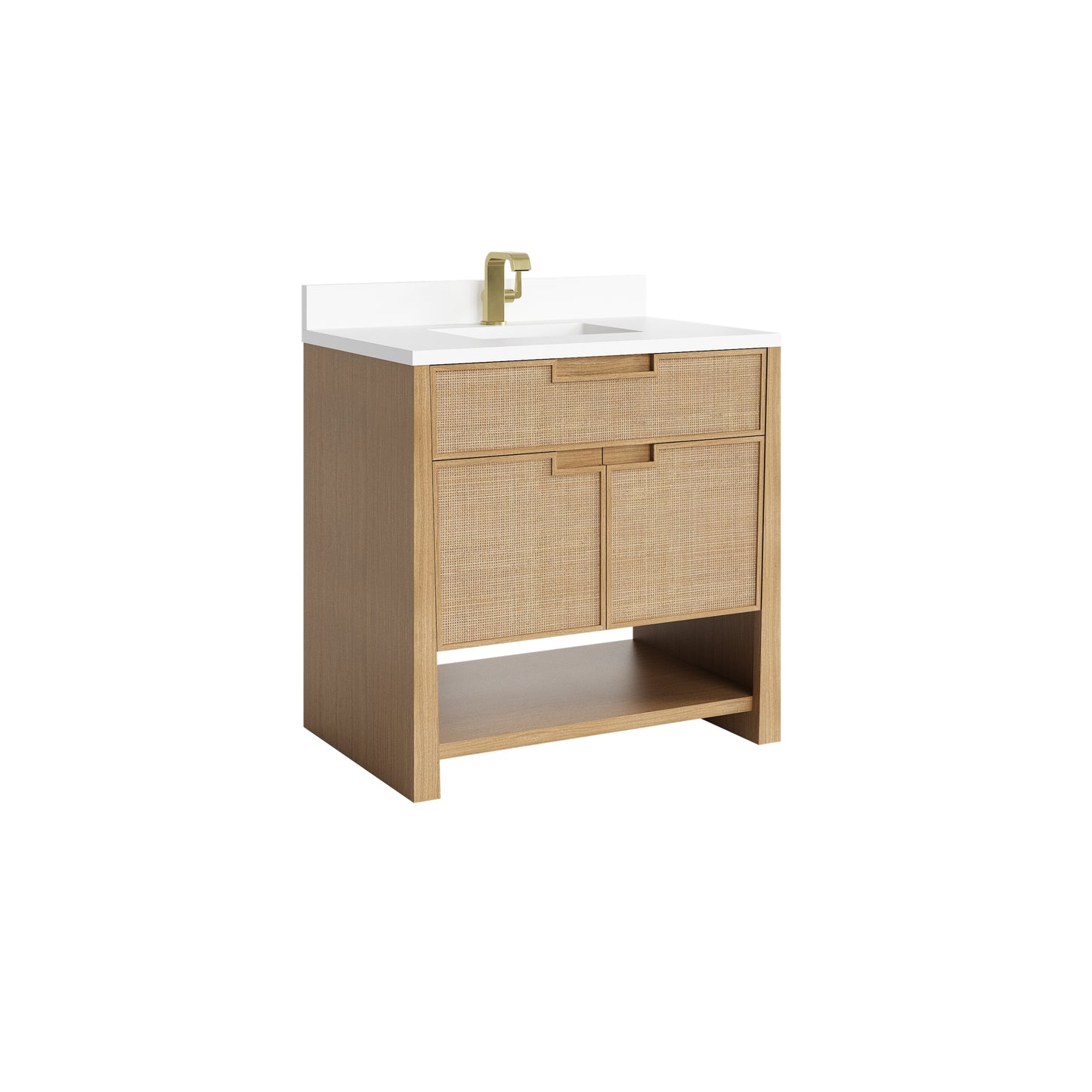 James Martin Vanities Solene 36" Seaside Oak Single Vanity With Single Hole 3cm White Zeus Quartz Top and Backsplash