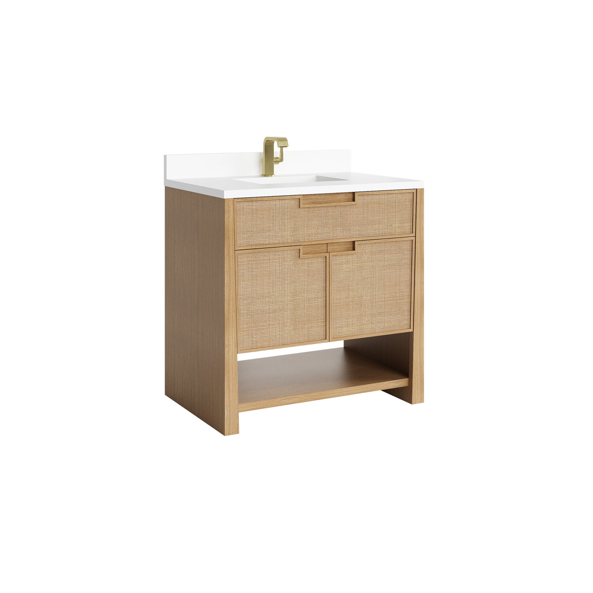 James Martin Vanities Solene 36" Seaside Oak Single Vanity With Single Hole 3cm White Zeus Quartz Top and Backsplash