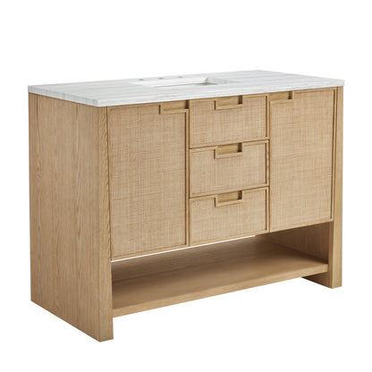 James Martin Vanities Solene 48" Seaside Oak Single Vanity With 3cm Arctic Fall Solid Surface Top