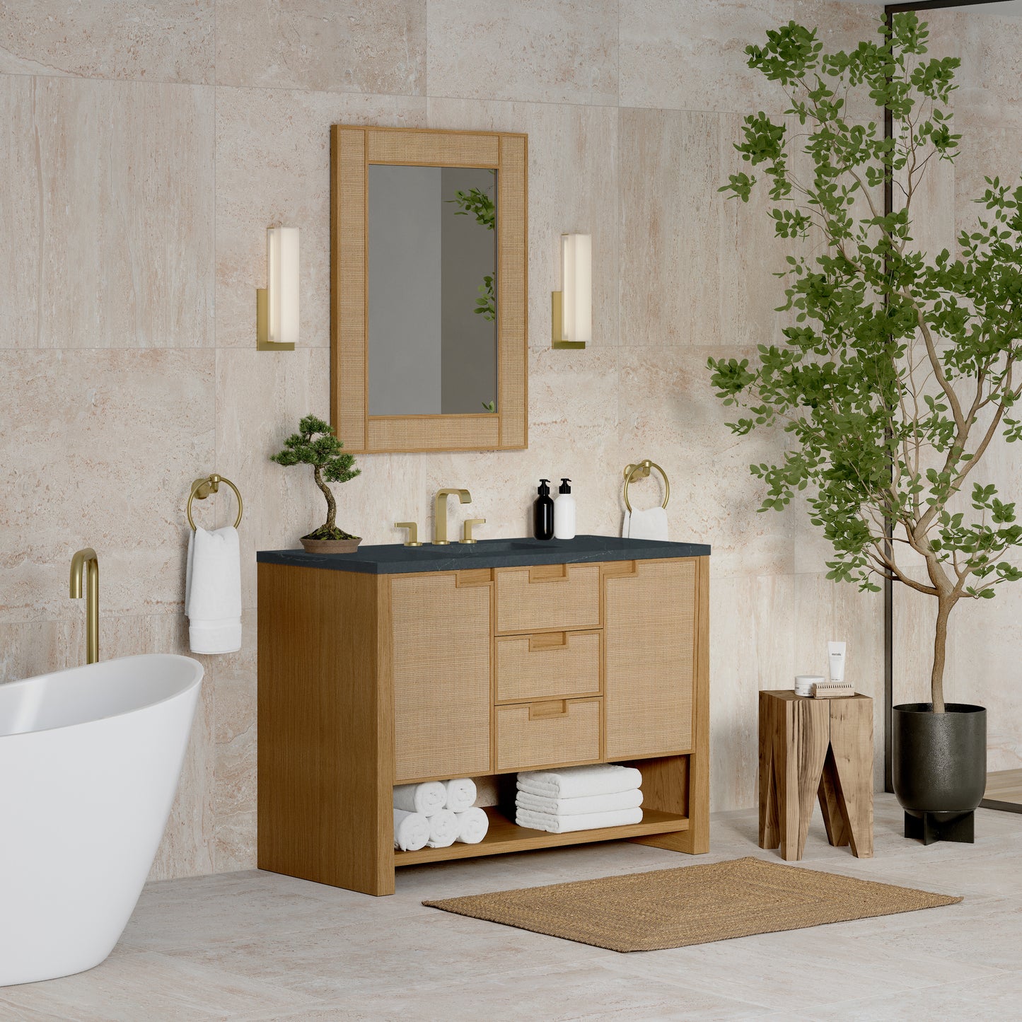 James Martin Vanities Solene 48" Seaside Oak Single Vanity With 3cm Charcoal Soapstone Quartz Top