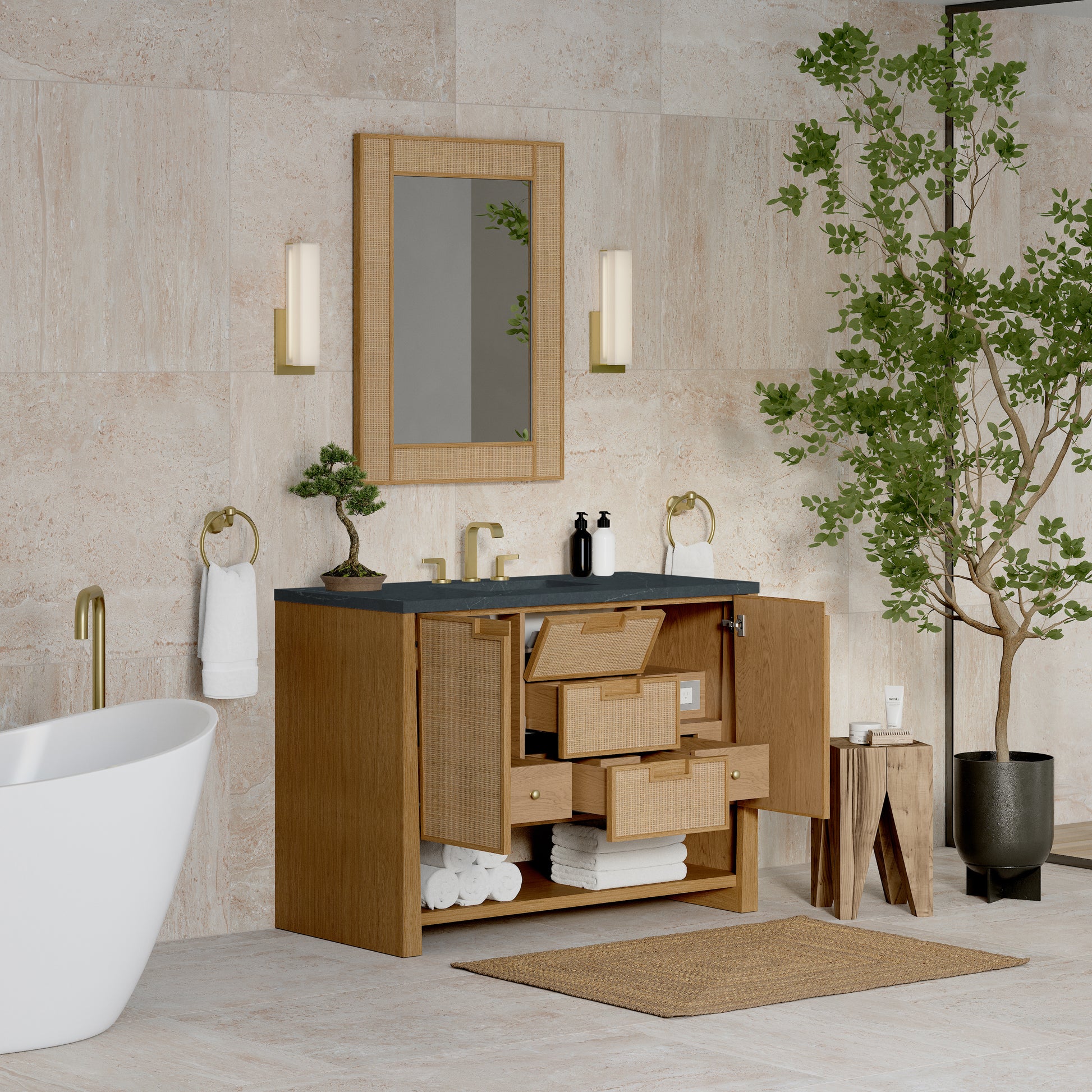 James Martin Vanities Solene 48" Seaside Oak Single Vanity With 3cm Charcoal Soapstone Quartz Top