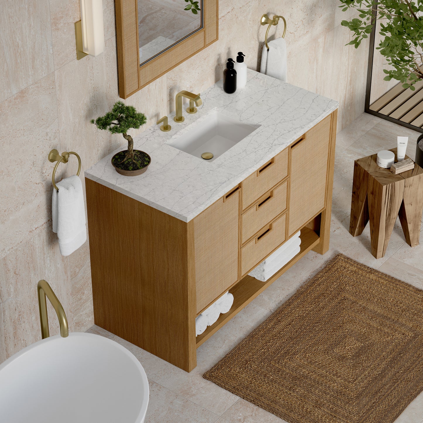 James Martin Vanities Solene 48" Seaside Oak Single Vanity With 3cm Eternal Jasmine Pearl Quartz Top