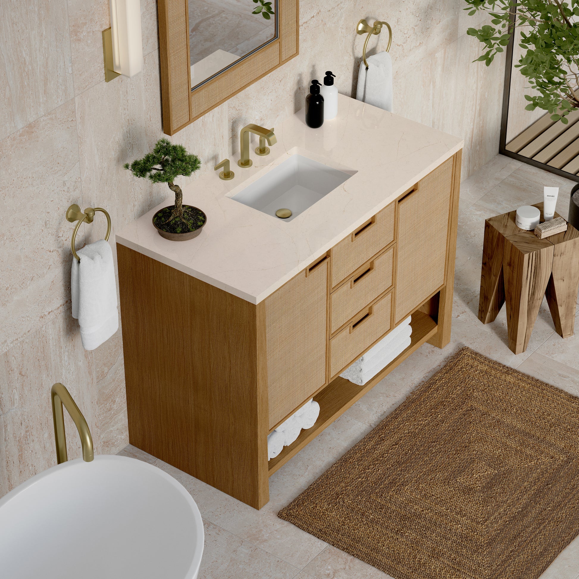 James Martin Vanities Solene 48" Seaside Oak Single Vanity With 3cm Eternal Marfil Quartz Top