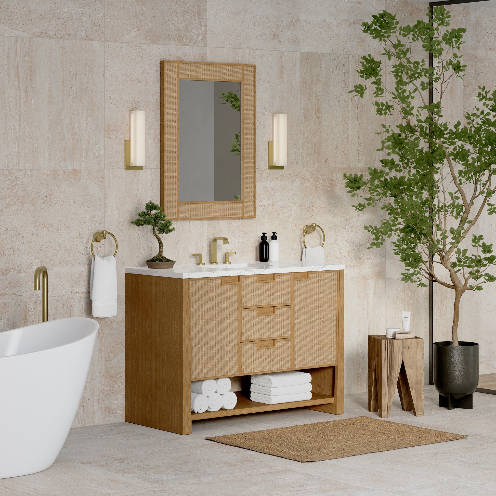 James Martin Vanities Solene 48" Seaside Oak Single Vanity With 3cm Ethereal Noctis Quartz Top