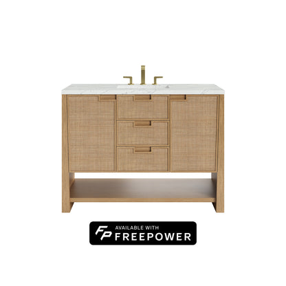 James Martin Vanities Solene 48" Seaside Oak Single Vanity With 3cm Ethereal Noctis Silestone Top With FreePower Wireless Charger