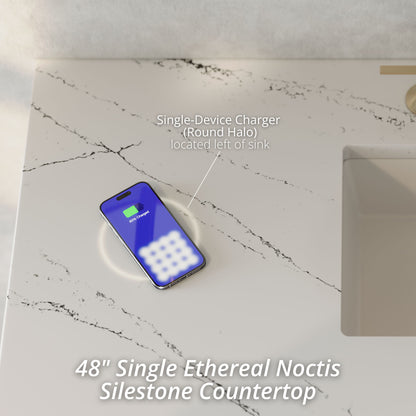 James Martin Vanities Solene 48" Seaside Oak Single Vanity With 3cm Ethereal Noctis Silestone Top With FreePower Wireless Charger