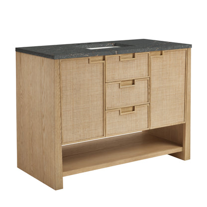 James Martin Vanities Solene 48" Seaside Oak Single Vanity With 3cm Parisien Bleu Quartz Top
