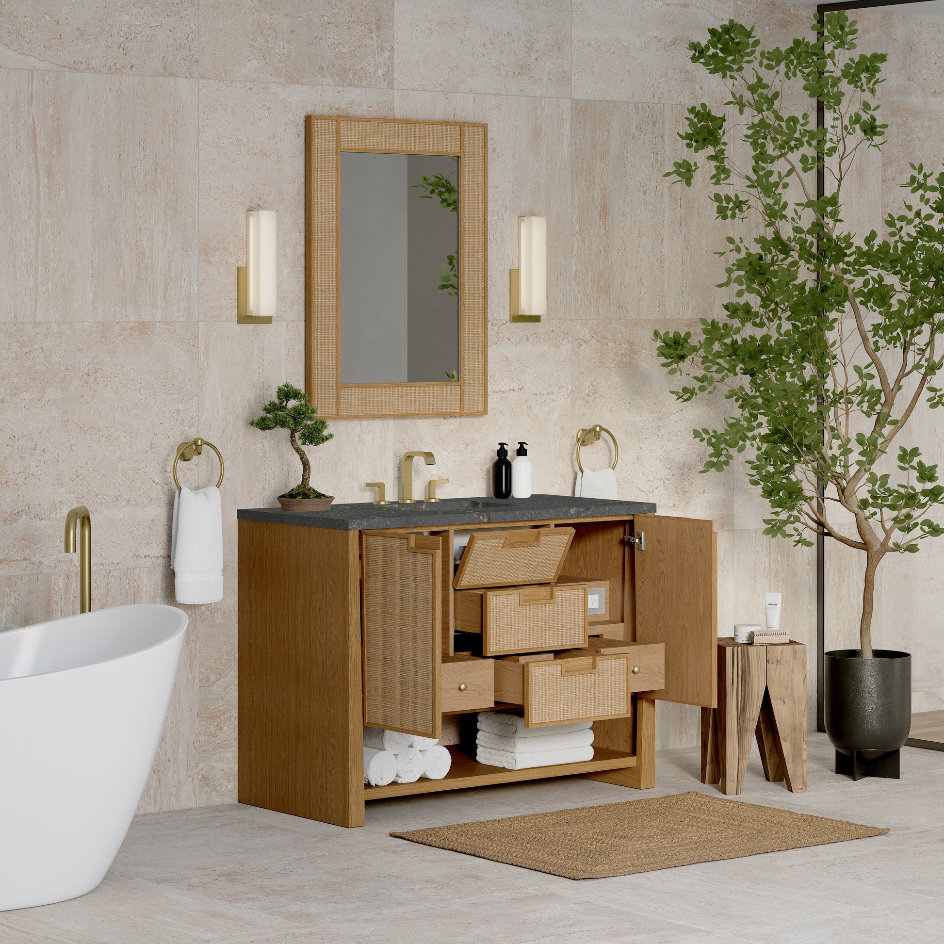 James Martin Vanities Solene 48" Seaside Oak Single Vanity With 3cm Parisien Bleu Quartz Top