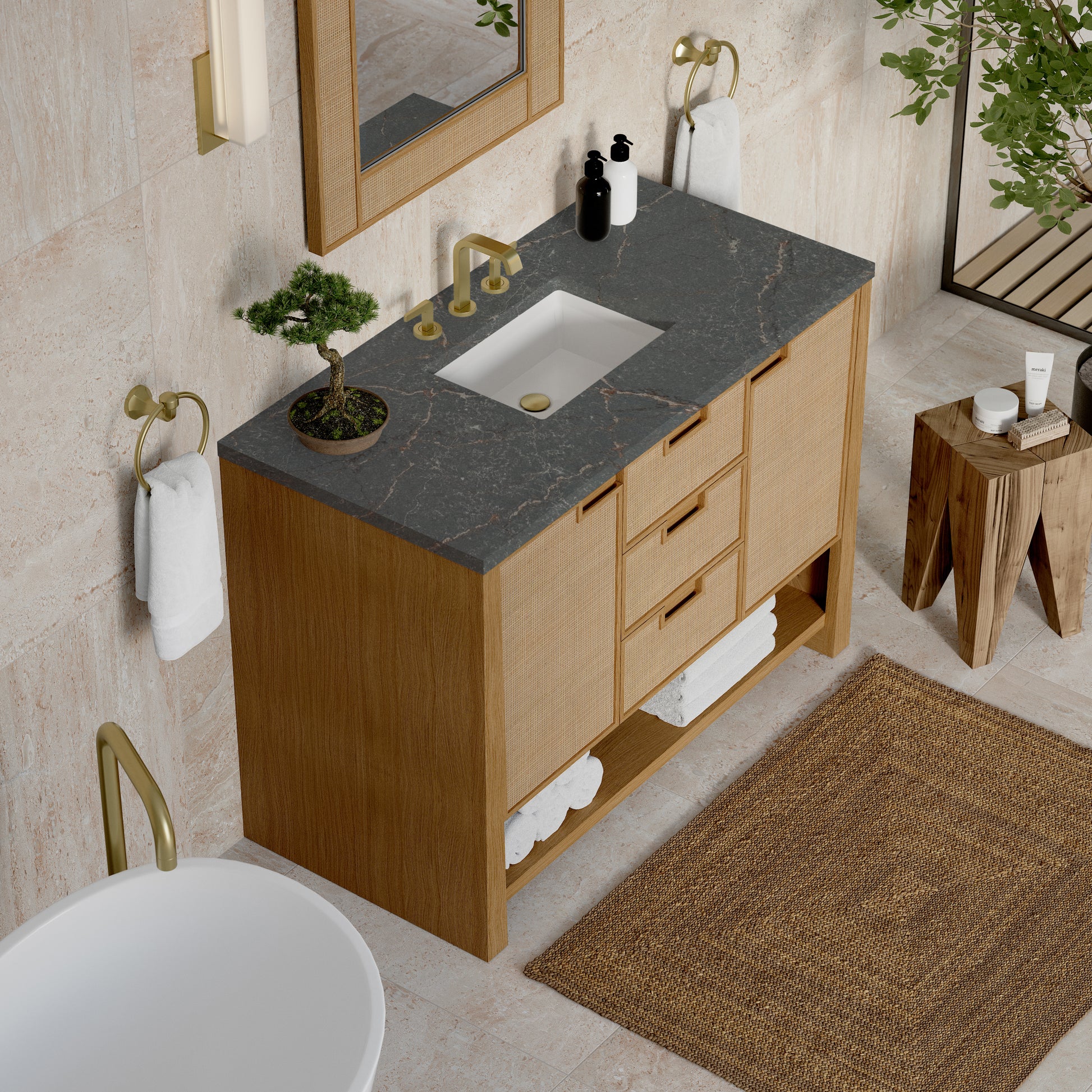 James Martin Vanities Solene 48" Seaside Oak Single Vanity With 3cm Parisien Bleu Quartz Top