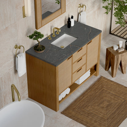 James Martin Vanities Solene 48" Seaside Oak Single Vanity With 3cm Parisien Bleu Quartz Top