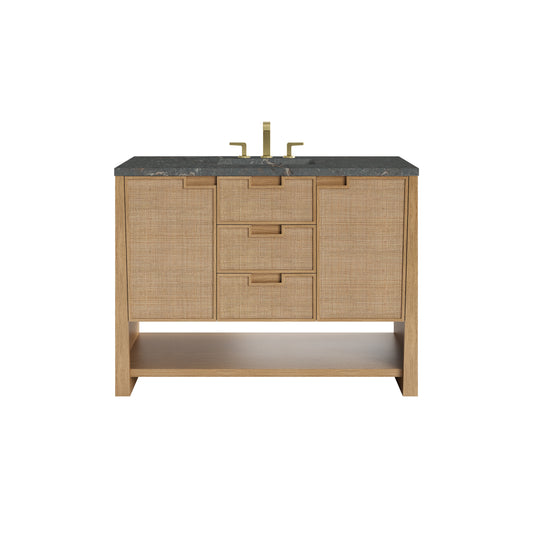 James Martin Vanities Solene 48" Seaside Oak Single Vanity With 3cm Parisien Bleu Quartz Top