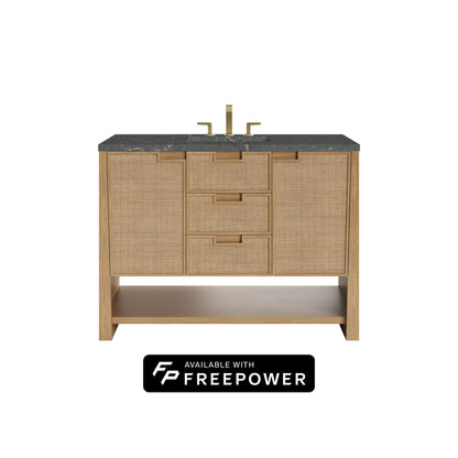 James Martin Vanities Solene 48" Seaside Oak Single Vanity With 3cm Parisien Bleu Silestone Top With FreePower Wireless Charger