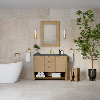 James Martin Vanities Solene 48" Seaside Oak Single Vanity With 3cm Parisien Bleu Silestone Top With FreePower Wireless Charger