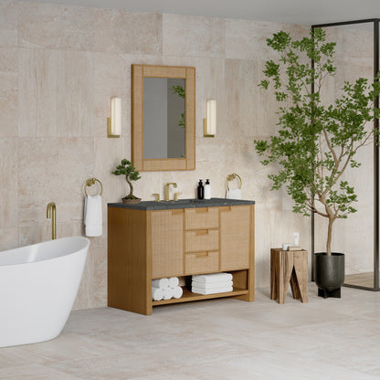 James Martin Vanities Solene 48" Seaside Oak Single Vanity With 3cm Parisien Bleu Silestone Top With FreePower Wireless Charger