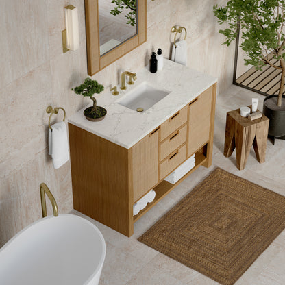 James Martin Vanities Solene 48" Seaside Oak Single Vanity With 3cm Victorian Silver Quartz Top
